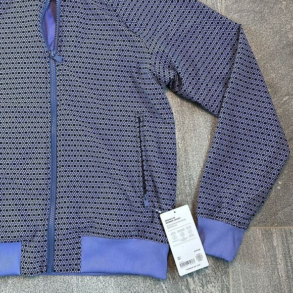 NWT Athleta Lightweight Brooklyn Bomber Jacket Geometric Periwinkle Blue Pockets - Picture 5 of 16